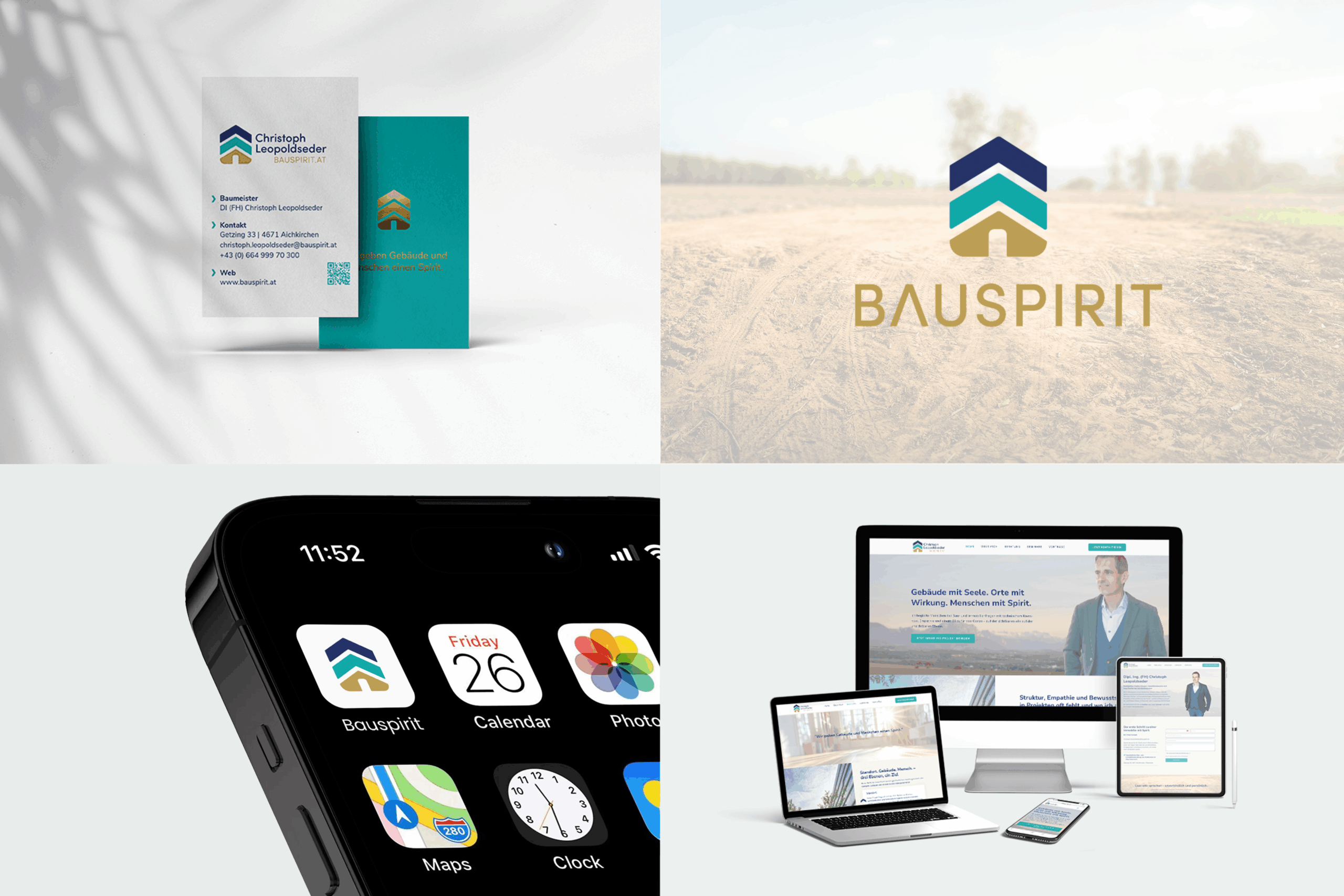Bauspirit Brand Design, Logo, Visitenkarte und Website